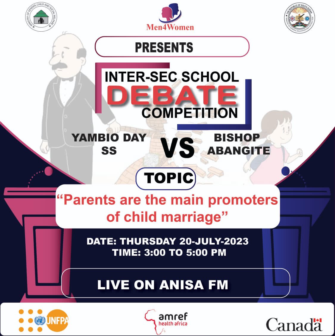 men4womenss's tweet photo. Tune in to #AnisaFm for yet another interesting debate session between #YambioDaySS & #BishopAbangite as the boys in the respective schools advocate for the end of child marriage & its impacts on Girl Child Education, the role of parent’s & community
#InterSchoolDebate https://t.co/EixGbpoIhN