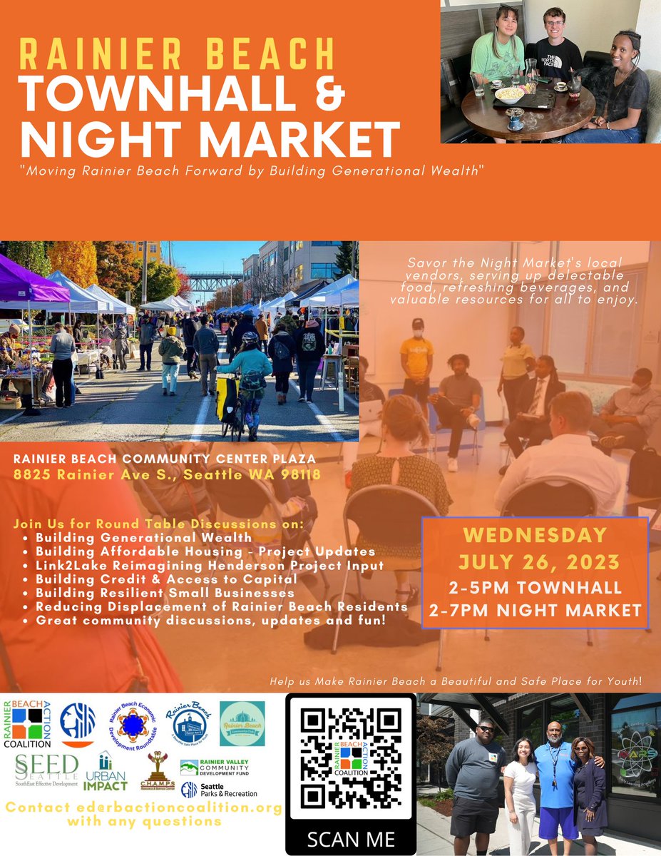 RBAC_Raphael's tweet photo. Town Hall - Night Market event, where your voice matters and positive change begins.
🗓️Wednesday, July 26th
⏰Town Hall 2pm-7pm/Night Market 2pm-7pm
📍Rainier Beach Community Center Plaza
See you there!
#RBAC #Seattle #SouthSeattle #SESeattle #RainierBeach #CommunityBuilding https://t.co/Rp85FglmUK