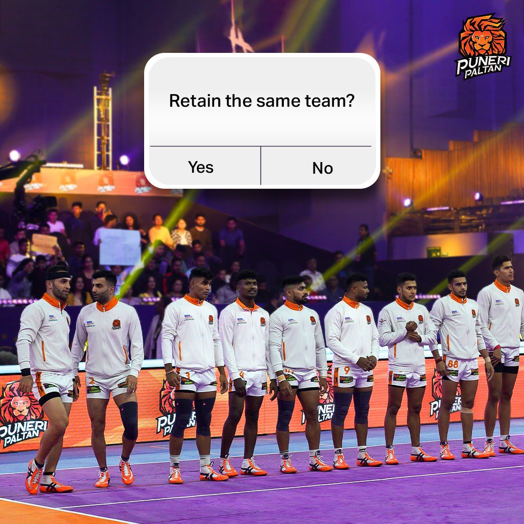 PuneriPaltan's tweet photo. Season 9 chi team Season 10 madhe parat pahije Paltan?
.
.
#PuneriPaltan #BhaariPaltan #Gheuntak #BhaariKabaddi #Paltangiri https://t.co/TdHeYd15j6