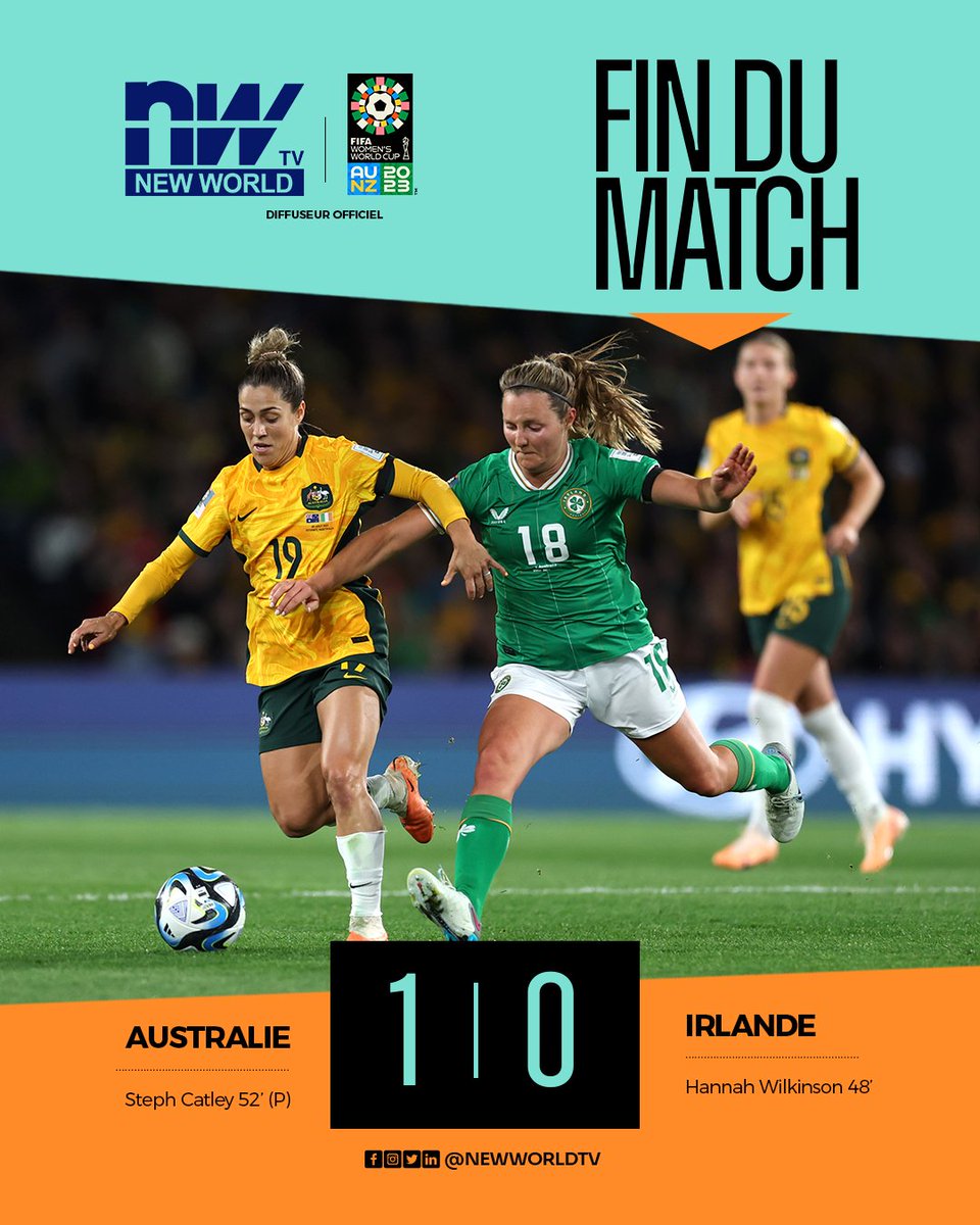 New_World_Sport's tweet photo. Après la victoire 1-0 de la Nouvelle-Zélande, l'un des pays hôtes en ouverture de la #cdmfeminine2023 face à la Norvège en début de journée, l'autre pays hôte, l'Australie, est également parvenu à s'imposer face à l'Irlande sur le score d'un but à zéro.
#fifiawwc #nwcdm2023 https://t.co/nDLKXCCDHc