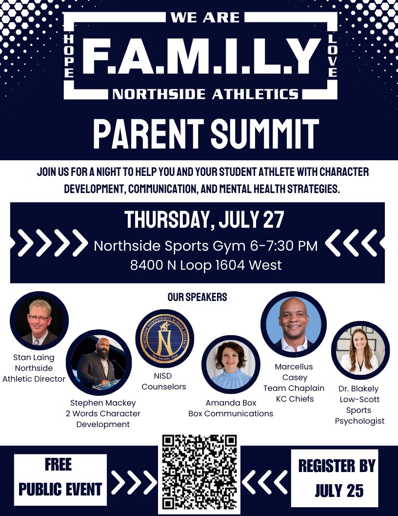 SAVE time next week to come to our FREE Parent Summit Thursday July 27th Northside Gym 6-7:30PM! Register Now: northsideisd.hometownticketing.com/embed/event/99…