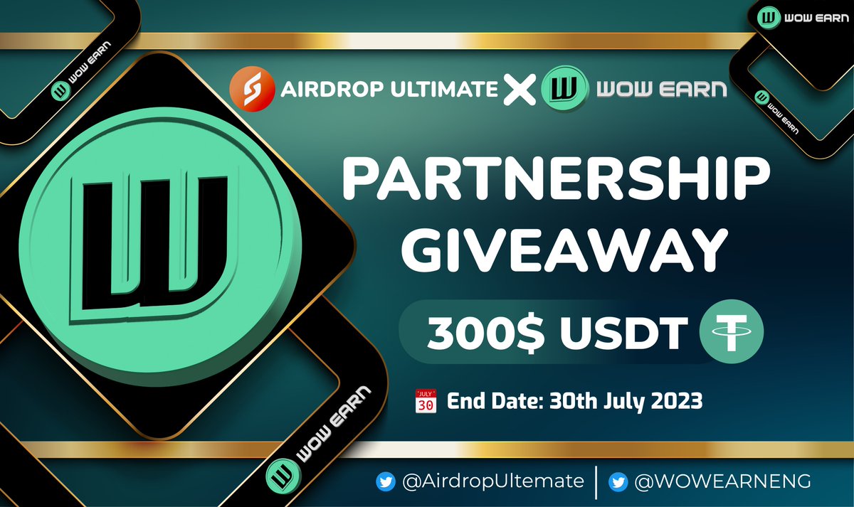 🥳 WOW EARN X Airdrop Ultimate #Giveaway 

🏆 Prize Pool «» 300$ USDT

✅ Follow <a href="/AirdropUltemate/">Airdrop Ultimate</a> &amp;
<a href="/WOWEARNENG/">WOW EARN</a> 
✅ Like, RT &amp; Tag 3 Friends
✅ Complete #Gleam⤵️
gleam.io/4ZfMX/wow-earn…

⏳ Ends 30th July

#WOWEARN #Airdrop #Giveaway #Crypto #USDT #BSC $WOW #BNB