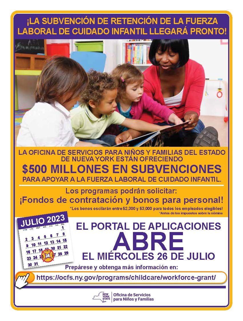 ROCsummerLEAP's tweet photo. Childcare CBOs, NYS will open applications for the Child Care Workforce Retention Grant next Wednesday! For more information on this opportunity, click the link below: https://t.co/dylZ4HbHu9 https://t.co/TkOjM21Zc7