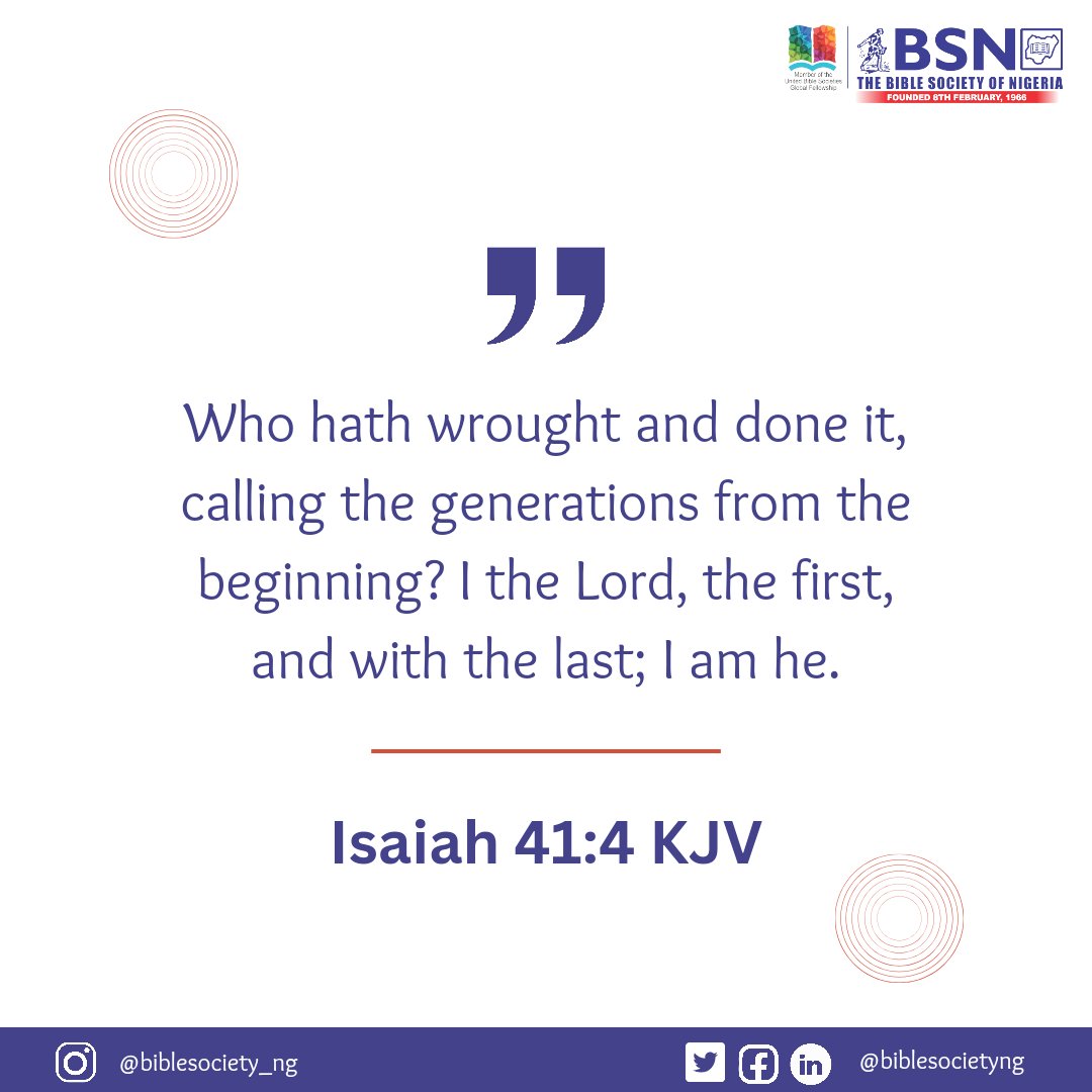 biblesocietyng's tweet image. From eternity to eternity, I am God. Isaiah 41:4 reminds us that God is eternal and unchanging, holding supreme authority over all creation. In times of doubt or fear, let us find solace in the everlasting strength and love of our unshakable God. 

#bsn #biblereading