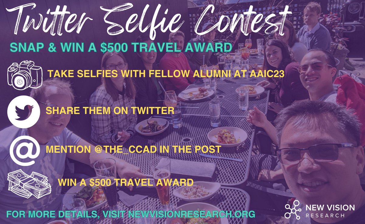 Calling all #CCAD alumni attending #AAIC23! TAKE, POST, & TAG us in selfies with fellow CCAD alumni for a CHANCE TO WIN a $500 travel award! 💸 If you have already posted pictures, simply tag us in a reply on the post. 📸 For all contest details, visit newvisionresearch.org/2023/07/twitte…