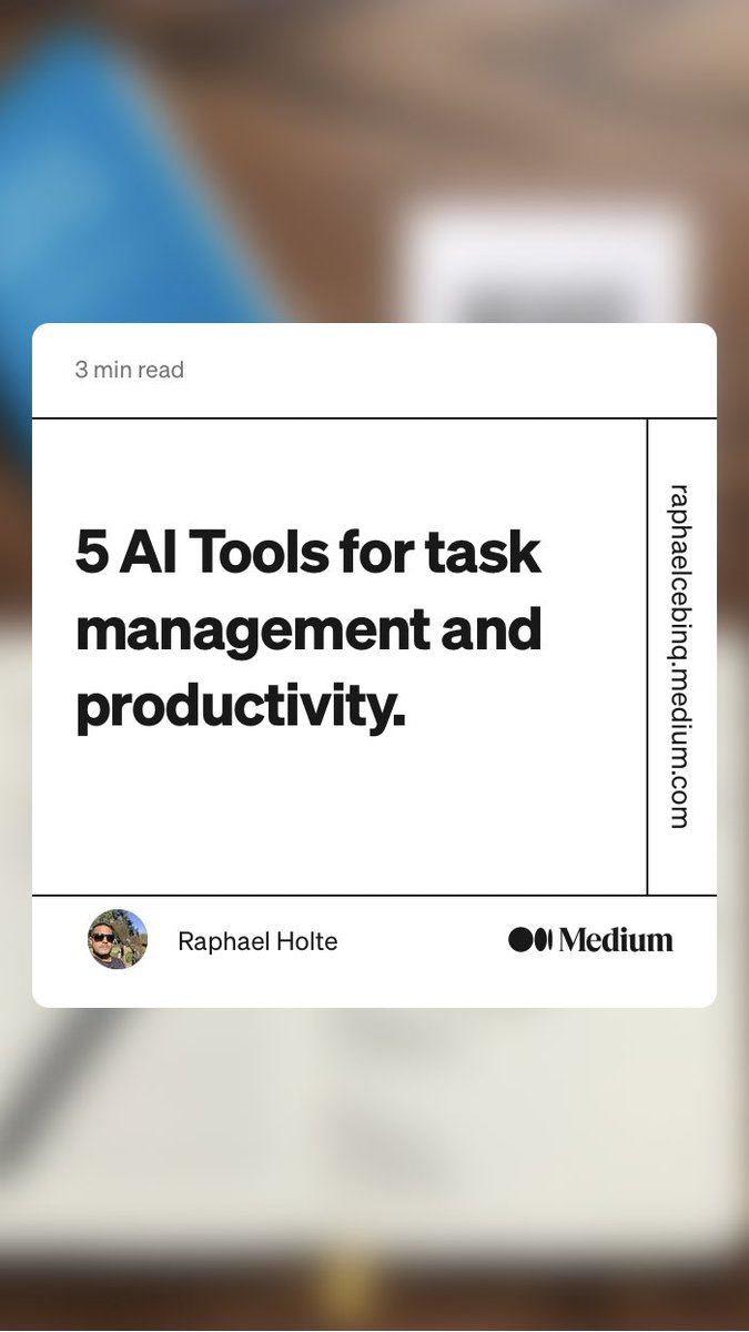 Rhleisure's tweet photo. “5 AI Tools for task management and productivity.” by Raphael Holte
https://t.co/Bx6am1WoLK https://t.co/09FpevBxJz