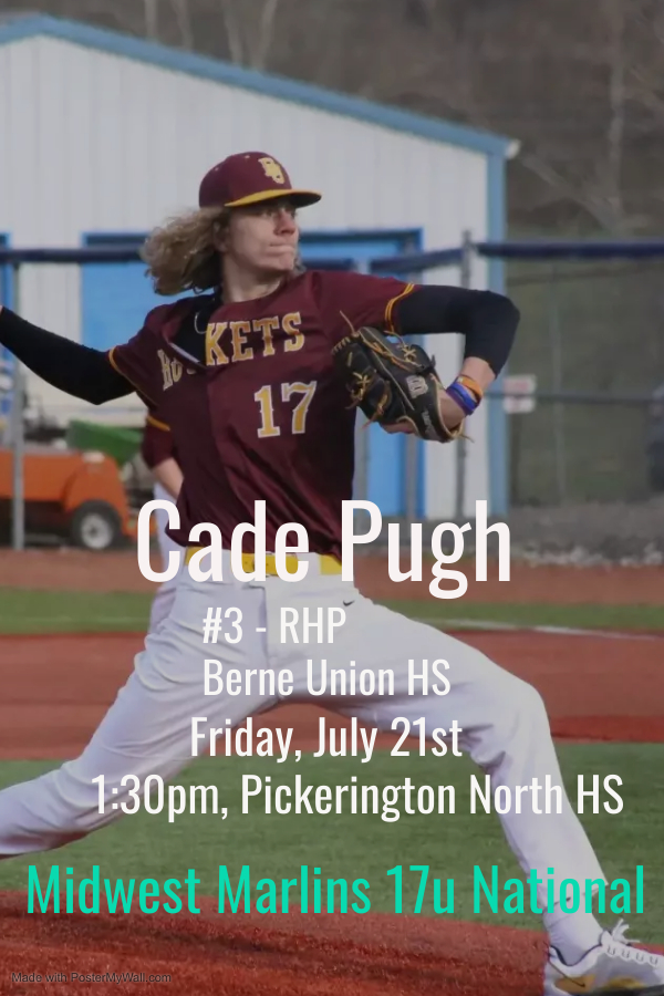 Marlins2024's tweet photo. Marlins 17u National back home for the weekend in the 726 Wood Bat! @726Sports 
Here are the starting pitchers for our 3 pool play games! 
@Br4denW Friday, July 21st, Pick North HS 9am
@cadepugh6 Friday, July 21st, Pick North HS 1:30pm
@Peyton_Owens10 Saturday, July 22nd, New Albany HS 3:45pm