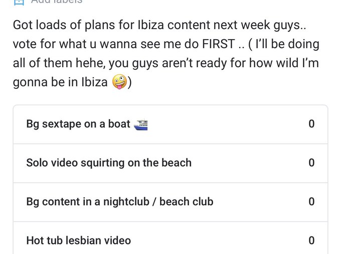 This is all the content I&rsquo;ve got planned for my Ibiza holiday next week..  If your a sub on my OF go<a href="/tag/creamfields"class="tags"><span>#creamfields</span></a>