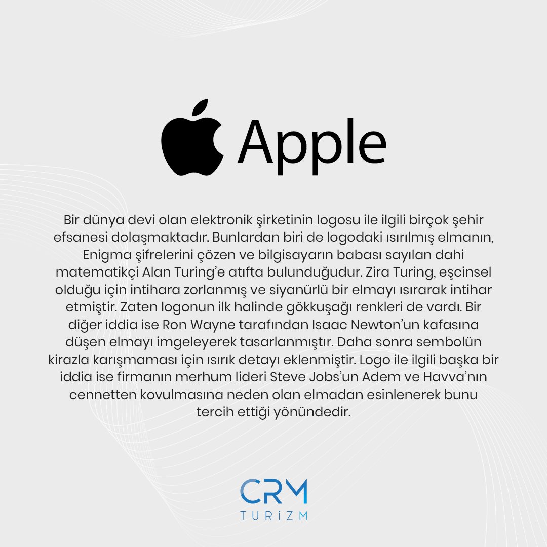 crmturizm's tweet photo. Unutmayın, her harika logonun arkasında bir ilham, vizyon ve etki yaratma arzusu yatar. Sizi en çok hangi logo etkiliyor? 💫 Düşüncelerinizi aşağıda paylaşın! 🪄🤩

Part 2

#CRM4ALL #crmturizm #crmgrup #turizm #logo #logoinspirations #apple #Amazon #adobe #google #twitter #instagram