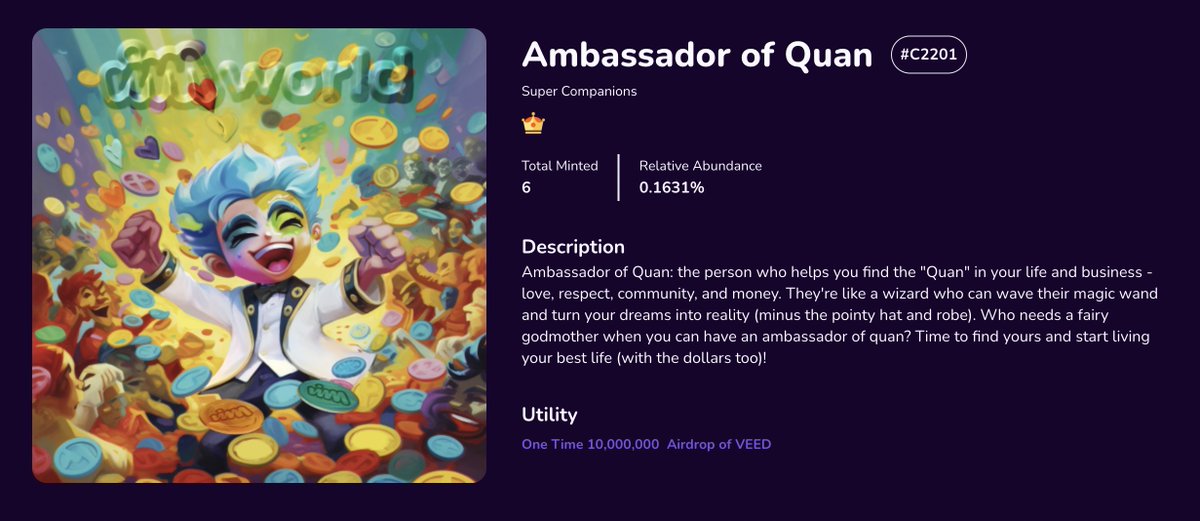 VIMworldGlobal's tweet photo. Good Morning! A stunning 6th Ambassador of Quan has just been hatched from a Beta-E EGG 🎆

The Ambasador airdrops an incredible 10,000,000 $VEED, and can hatch from any VIMworld EGG.

Congratulations to today's winner, and may the odds ever be in your favor!

#VIMnews #BNBchain https://t.co/TGWHlxrrR7