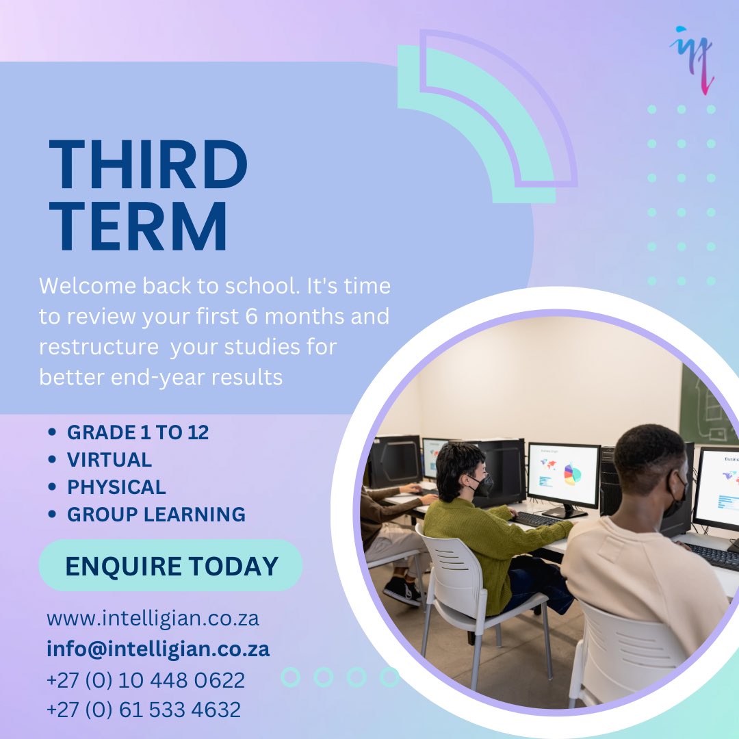 Intelligian's tweet photo. Welcome to the third term, the shortest yet most intensive term.

Get ahead of the work by acquiring a tutor for personalised learning to understand your studies better and improve your end-year results.

Enquire today
https://t.co/bV4A5Ywz0z

#endyear #tutor #examresults https://t.co/H1fe4S1zPm