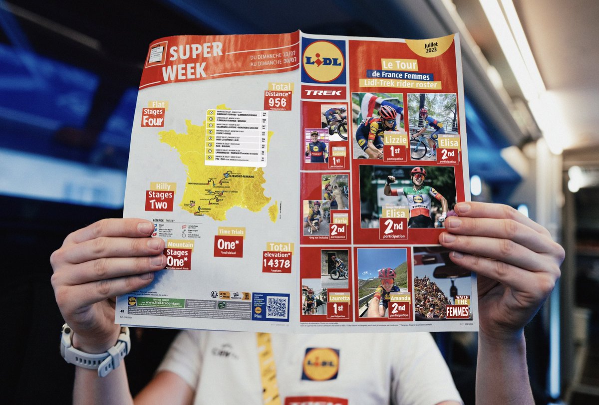 Some interesting reading on the #TDF2023 team bus this morning! D-3 until our @LeTourFemmes team takes to the biggest stage in the world 💛 #TDFF2023 #WatchTheFemmes