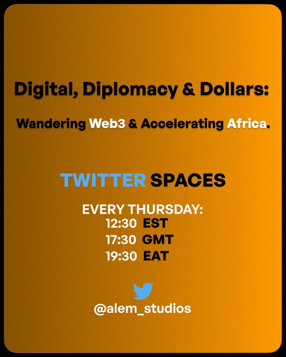 alem_studios's tweet photo. Weekly Twitter Space programmed 🙏

We’ll be talking about everything from Web3 to Ethics.

Show your face - it’s an open panel for free flowing dialogue 🔥 https://t.co/ZmgsqdJnj4