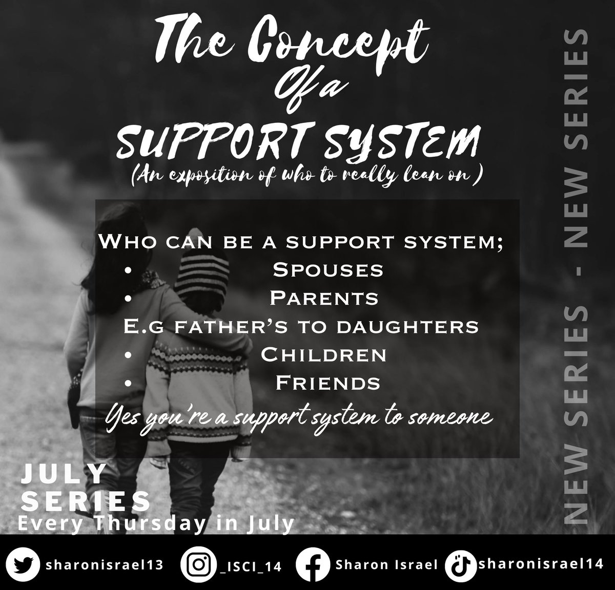 SharonIsrael13's tweet photo. Who can be a support system e.g;
•Spouses
•Parents 
E.g father’s to daughters 
•Children 
•Friends

A lot of people don’t know that they are support systems to people and they also don’t know who they are to support  So yes I’m here to tell you
#beasupportsystemtoday https://t.co/90sXCumYp5