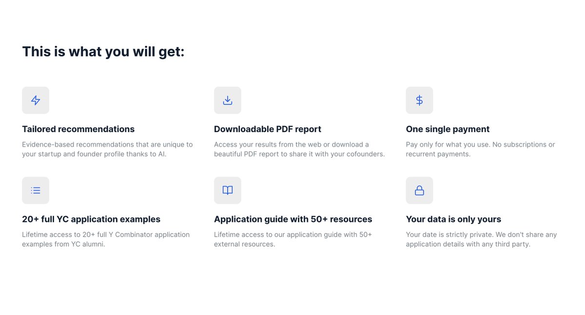 ricardtapias's tweet photo. First draft of the features https://t.co/Bz908Yk9l5 should have. The idea is to help founders craft the best YC application possible. Wdyt? Anything I should add / remove?
#buildinpublic #indiehackers #ycombinator #ycapplication https://t.co/hfFO6mKG3w