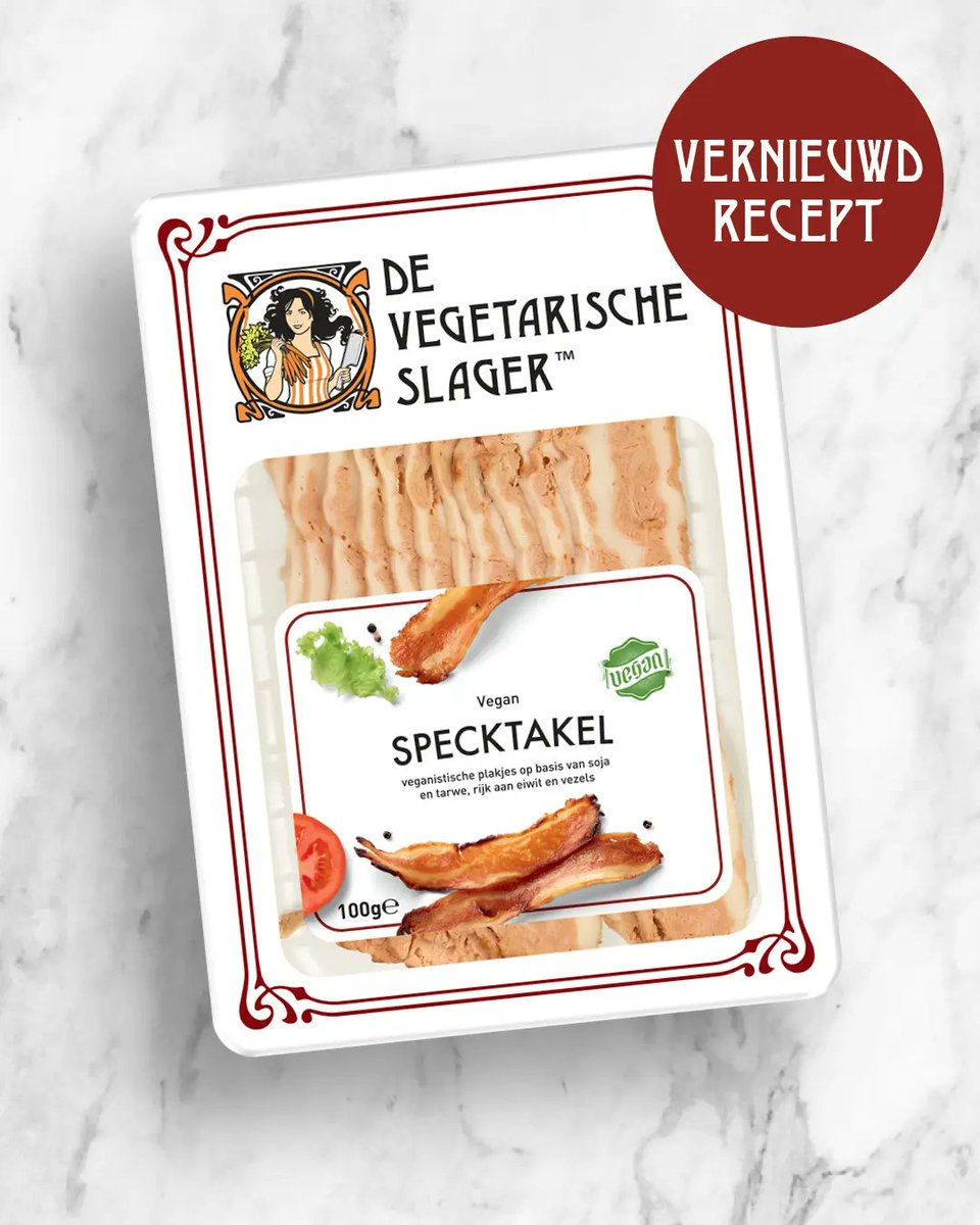 VegaSlager's tweet photo. Specktaculair nieuws!🥓💥 

Speciaal voor alle bacon-fans: we hebben de receptuur van ons vegan Specktakel aangepast, die is nu beter dan ooit✨ 

Je vind de vernieuwde versie vanaf nu bij @albertheijn en @JumboSupermarkt. Wie gaat er proeven? 🙋🏼 https://t.co/7vpn6BNKpn