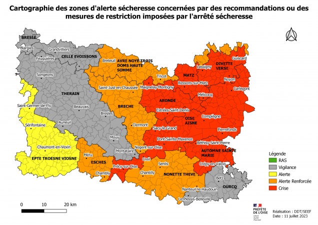 CCPlaineEstrees's tweet photo. [ALERTE SÉCHERESSE] 
🟠La commune d'Épineuse passe  au seuil d'ALERTE RENFORCÉE.
🔴Toutes les autres communes du territoire restent au seuil de CRISE.
Pour consulter les restrictions sur votre commune, rendez-vous sur le site de VigiEau : https://t.co/hnslWhUGb7 https://t.co/1JmYAR6EkG