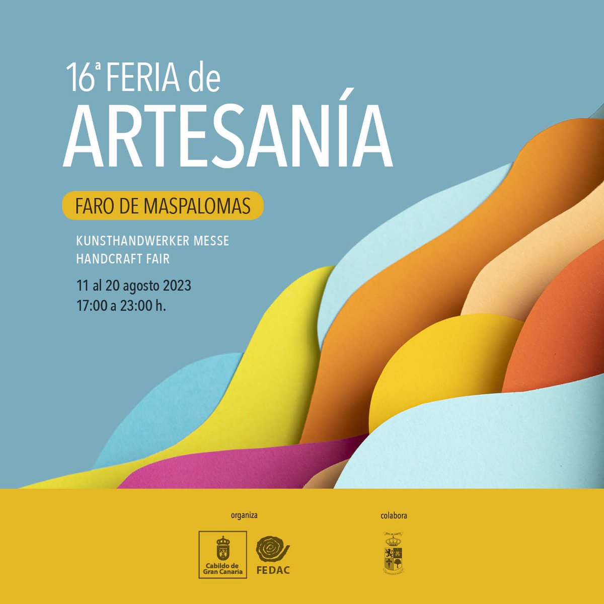 Ya queda menos para vernos en la Feria de Artesanía de Verano #FarodeMaspalomas @FedacGC @GranCanariaCab