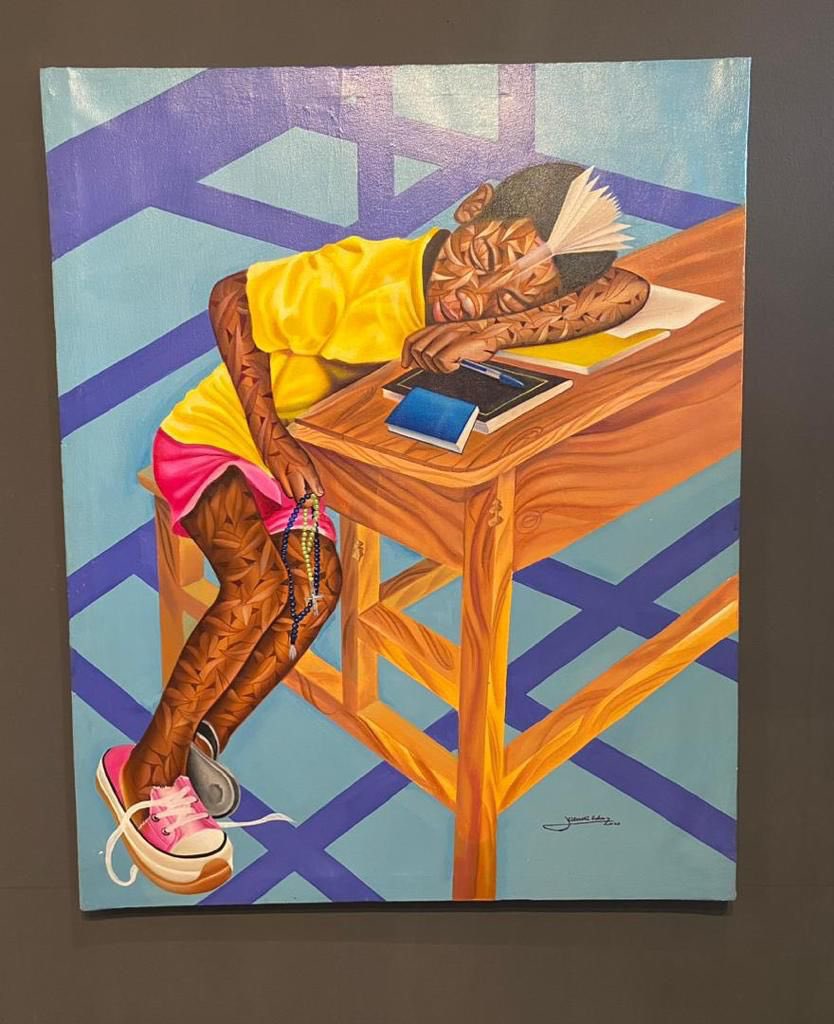 TMB_CD's tweet photo. L'exposition TO SEKA TO SEPELA se tient au Monde des #Flamboyants, à #Kinshasa et présente notamment les toiles de #Kitadi, qui met en scène la condition féminine et décore ses personnages de fleurs. 5 autres #peintres et 1 #sculpteur exposent avec lui #MadeinCongo #Congo #RDC https://t.co/HxJXZINFeu