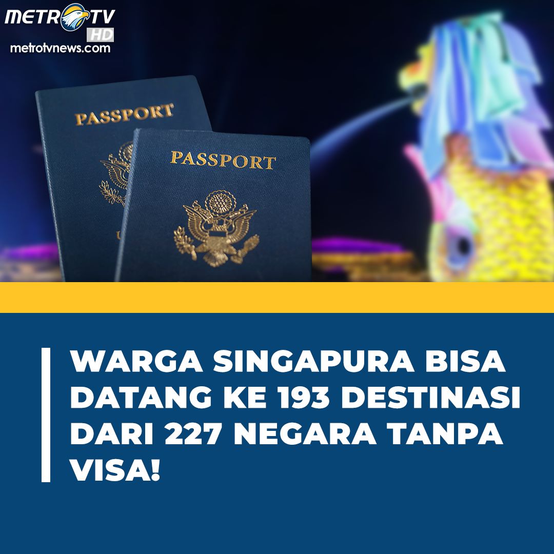 Metro_TV's tweet photo. Warga Singapura dapat mengunjungi 193 destinasi dari 227 negara di dunia tanpa visa.

Jerman, Italia, dan Spanyol di posisi kedua dengan akses bebas visa ke 190 destinasi. 

#singapura #bebasvisa #henleypassportindex #visaondemand https://t.co/jzpwGyzfNW