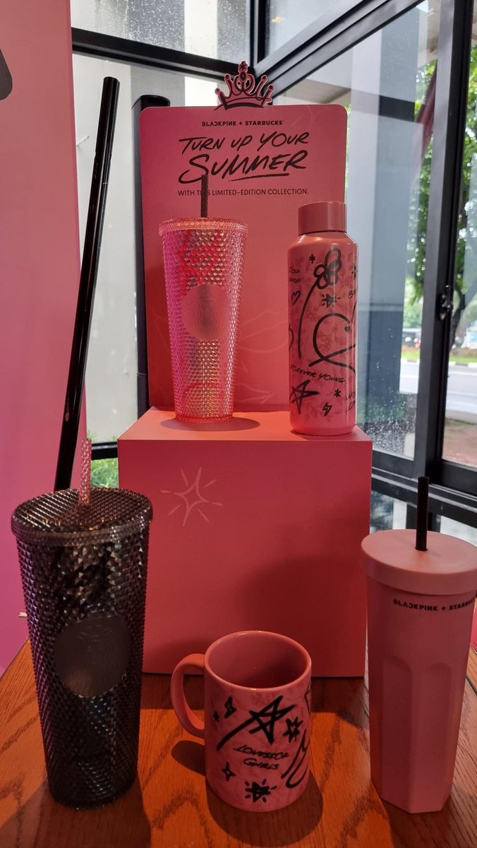 ABSCBNNews's tweet photo. TURN UP YOUR SUMMER. 🖤💖 

Starbucks has launched its collaboration with the K-pop girl group Blackpink in the Philippines.   

The limited-edition collection, which includes merchandise and a Blackpink-themed drink, will be available to the public starting July 25.   

Photos by Karen Flores Layno, ABS-CBN News