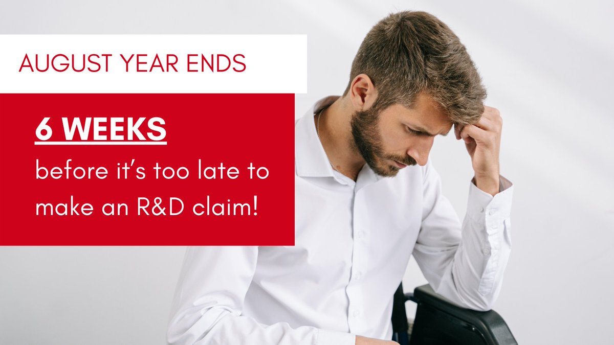 Have a client with an AUGUST Year End?

They have JUST 6 WEEKS to make an R&amp;D claim.

Miss it, and they’ll lose their claim.

Don’t wait, act now.

#accountingandaccountants #uksmallbusiness #uktax