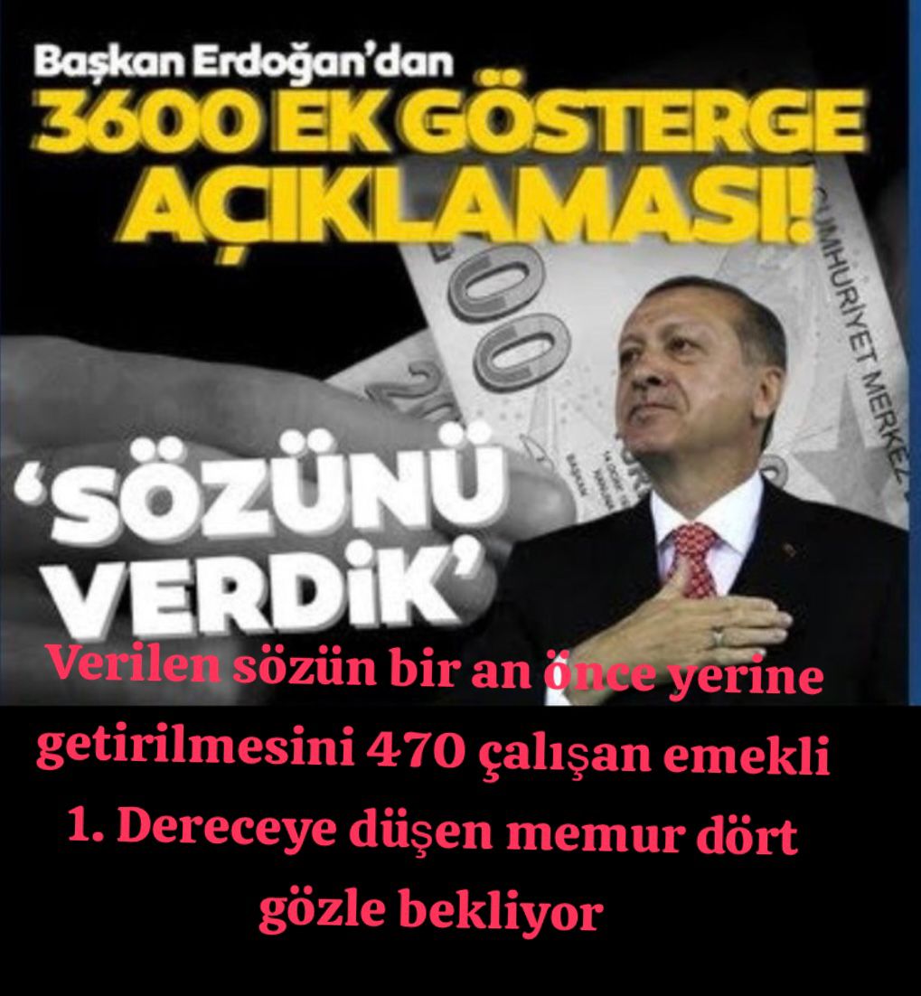 Memur ve emeklileri 1.dereceye #TopluSözleşmede3600 ek gösterge için bekliyor. Eşit ödenen primler için eşit emeklilik adaleti <a href="/RTErdogan/">Recep Tayyip Erdoğan</a> <a href="/dbdevletbahceli/">Devlet Bahçeli</a> <a href="/isikhanvedat/">Prof. Dr. Vedat Işıkhan</a> <a href="/erkanakcay45/">Erkan Akçay</a> <a href="/akbasogluemin/">Av. M.Emin AKBAŞOĞLU 🇹🇷</a> <a href="/OnderKahveci/">Önder Kahveci</a> <a href="/TurkesGuney/">Türkeş Güney</a> <a href="/Kamu_Sen/">Türkiye Kamu-Sen</a> <a href="/MemurSenKonf/">Memur-Sen</a> <a href="/_aliyalcin_/">Ali YALÇIN</a> <a href="/yusufyazgan37/">Yusuf YAZGAN</a>