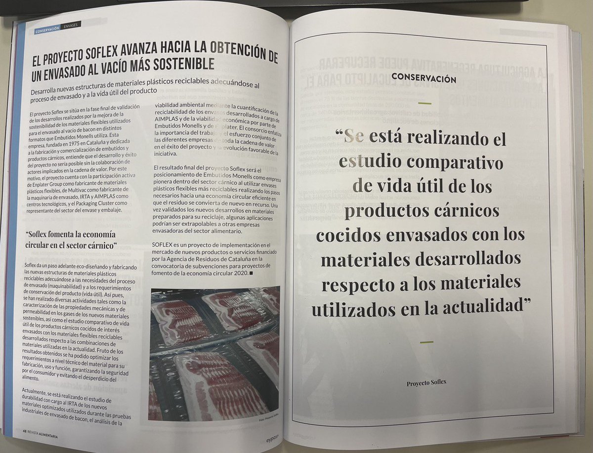 packcluster's tweet photo. 💡El #projecte #SOFLEX avança cap a l'obtenció d'un #envasat al buit més #sostenible amb #embutidosmonells #enplater @MULTIVACGroup @irtacat @aimplas 

#SOFLEX és un projecte d’implementació en el mercat de nous productes o serveis finançat per @residuscat 

@RevistaAlimenta  ✍️ https://t.co/I3NV2JR1Wh