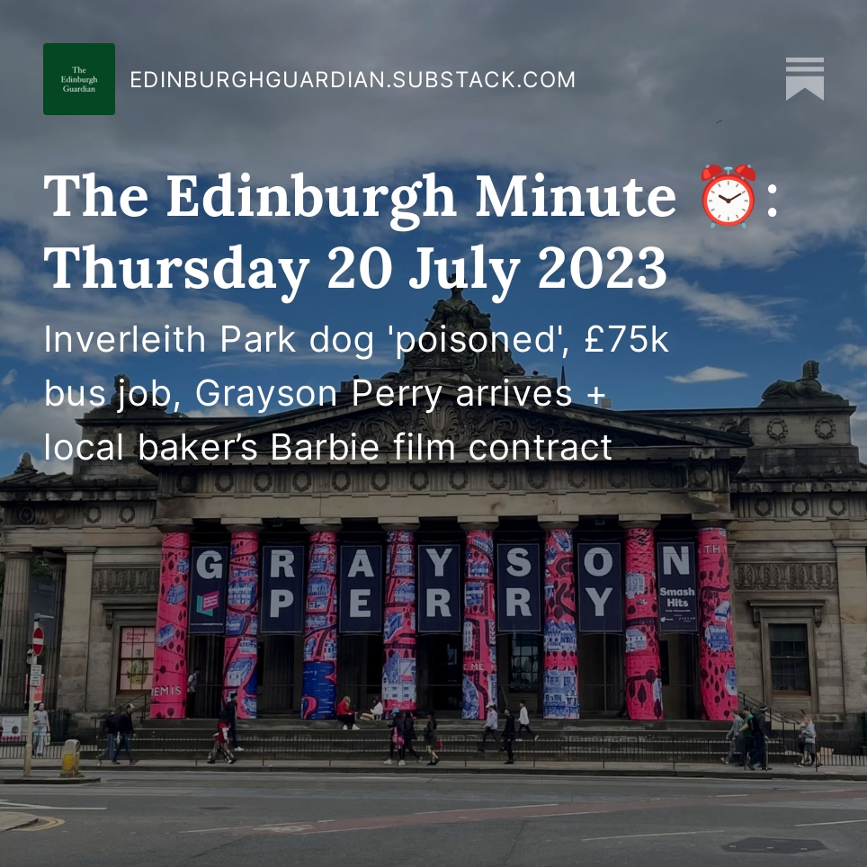 ✍️ Today's free #Edinburgh Minute newsletter features work by: @mediawummin, @donturvLDR, @epates_22, @sz_campbell, @SCBespoke, @david_mccraw, @Alan_Measles + @Mlle_Macaron 🍬 #Barbie 👀 edinburghguardian.substack.com/p/grayson-perr…