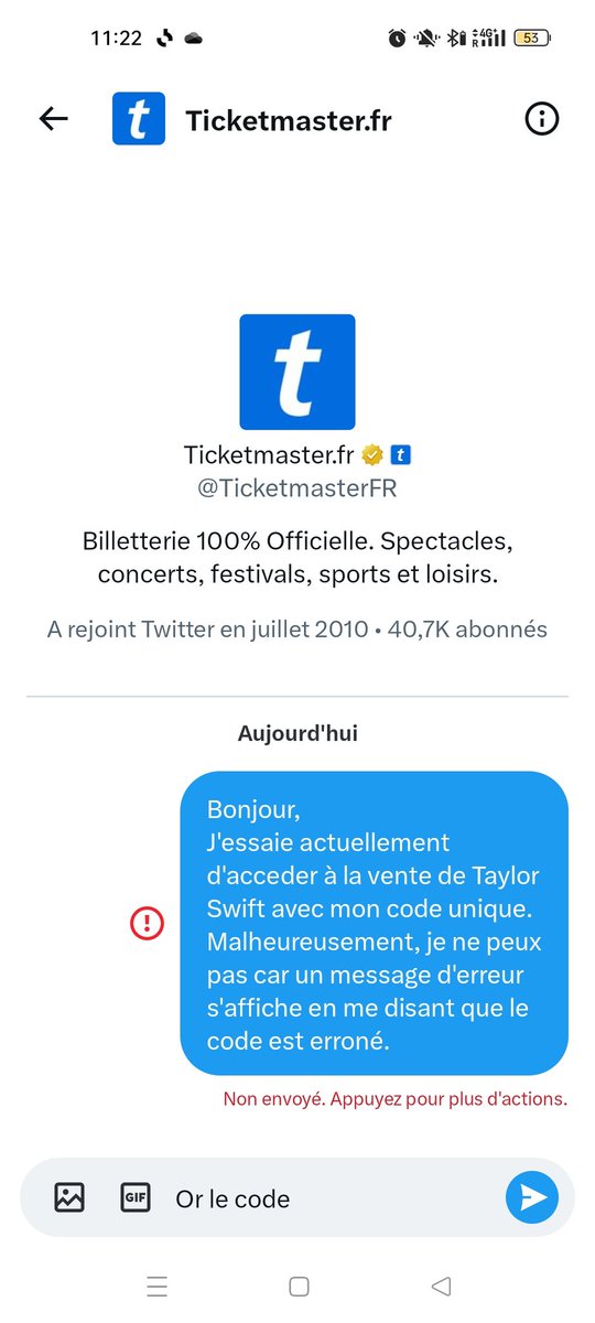 Julie_uski's tweet photo. @TicketmasterFR évidemment impossible de vous envoyer un message direct et vous répondez pas au service client mail ! On fait comment là ? https://t.co/EzWCxqLGEv