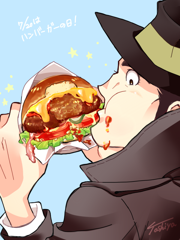 🍔の日再掲。 警部ハンバーガー似合いすぎるからいっぱい描いてるね…(^ω^)また描こう…