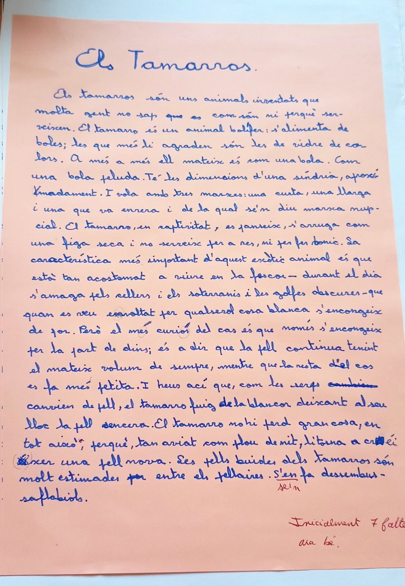 Aquest és un tamarro, un animal inventat, bolífer (menja boles de tot tipus). Teniu la descripció amb 7 faltes en la imatge.

Troballes endreçant records.
Una de les experiències més boniques eren els #JocsFlorals de
L'#Escoleta #EscolaBellaterra <a href="/ampabellaterra/">AFI Bellaterra</a> <a href="/JaumeCela/">Jaume Cela</a>