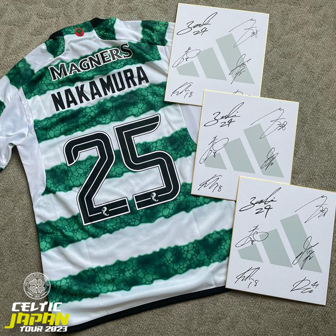 😍 A special Celtic in Japan giveaway🎌 1x 🥇 #CelticFC 23/24 Home jersey signed by Shunsuke Nakamura! ✨ 10x 🥈 @adidasfootball cards signed by Shunsuke Nakamura, Kyogo, Daizen, Reo, Yuki & Tomoki! 🇯🇵 To enter: 1⃣ Retweet this post 2⃣ Follow @CelticFCJPN Good luck, Celts!🍀