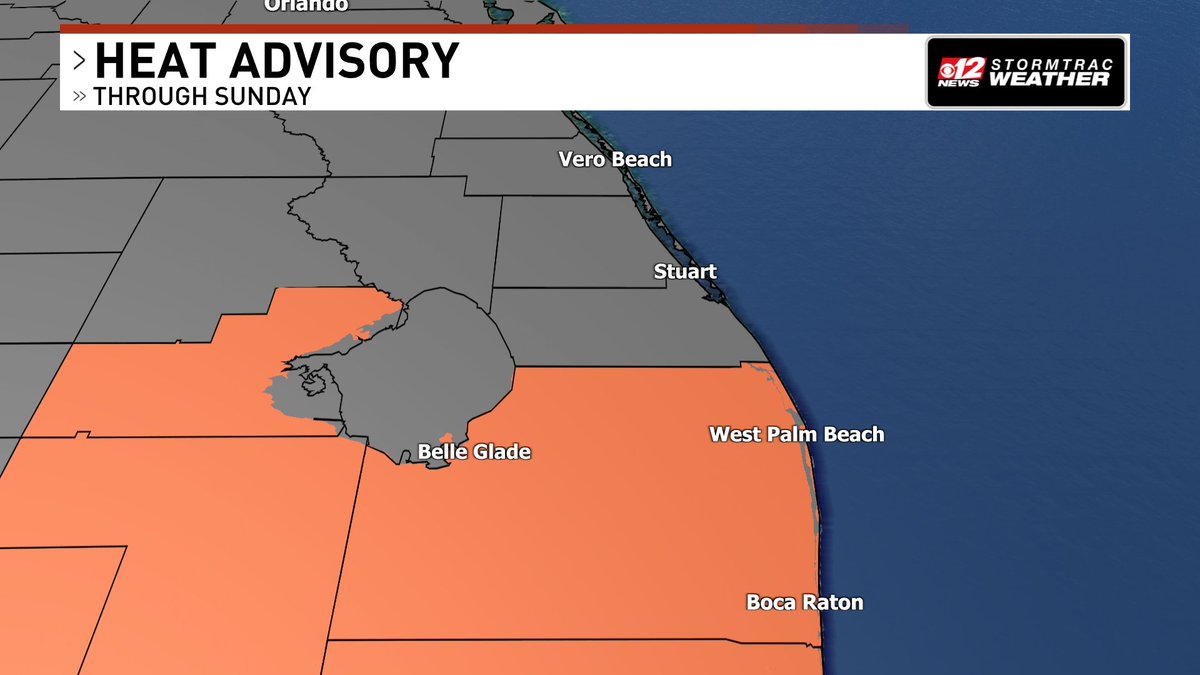 A heat advisory is in effect through SUNDAY for Palm Beach County!
#FLwx @CBS12
Today's forecast: https://t.co/S0YWgYdhG6 https://t.co/emcLrd5qsM