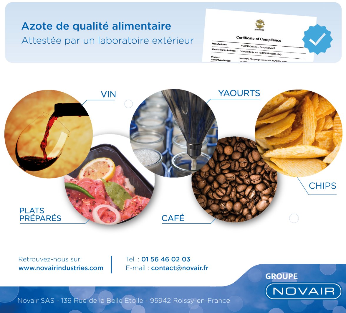 NovairFr's tweet photo. Un laboratoire d’analyse a démontré la #qualité #alimentaire de l’azote produit par les gammes de #générateurs #NOVAIR. Le #certificat délivré garantit la conformité de l’#azote aux exigences des réglementations UE en vigueur en matière d’additifs alimentaires. https://t.co/EDAJigPH9E