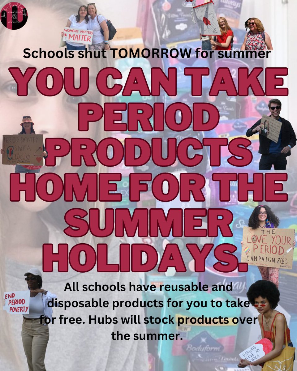 🚨SCHOOLS SHUT TOMORROW🚨

All schools have disposable and reusable products. Anyone can take as many as they need home, for themselves or their families.

Schools PLEASE make these accessible in a dignified way. 

Hubs have products over Summer.
LYP is open all summer too.