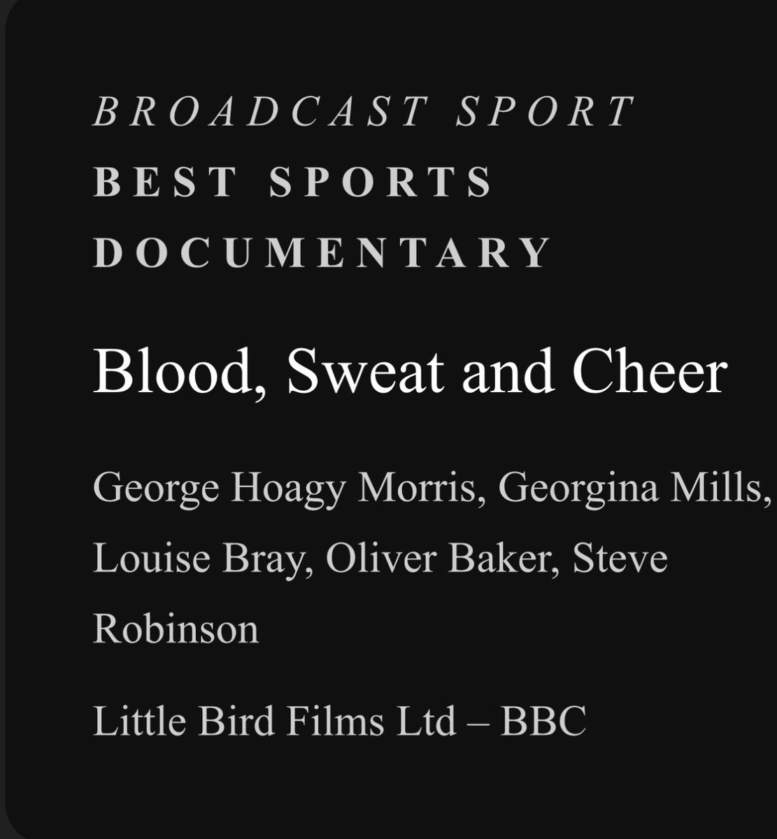 LittleBirdFilm_'s tweet photo. How excited are we!! 🪽🪽shortlisted for a Grierson award for Blood, Sweat and Cheer. Go team Wales 🏴󠁧󠁢󠁷󠁬󠁳󠁿🥇🤞🏻 https://t.co/saldbShd3r