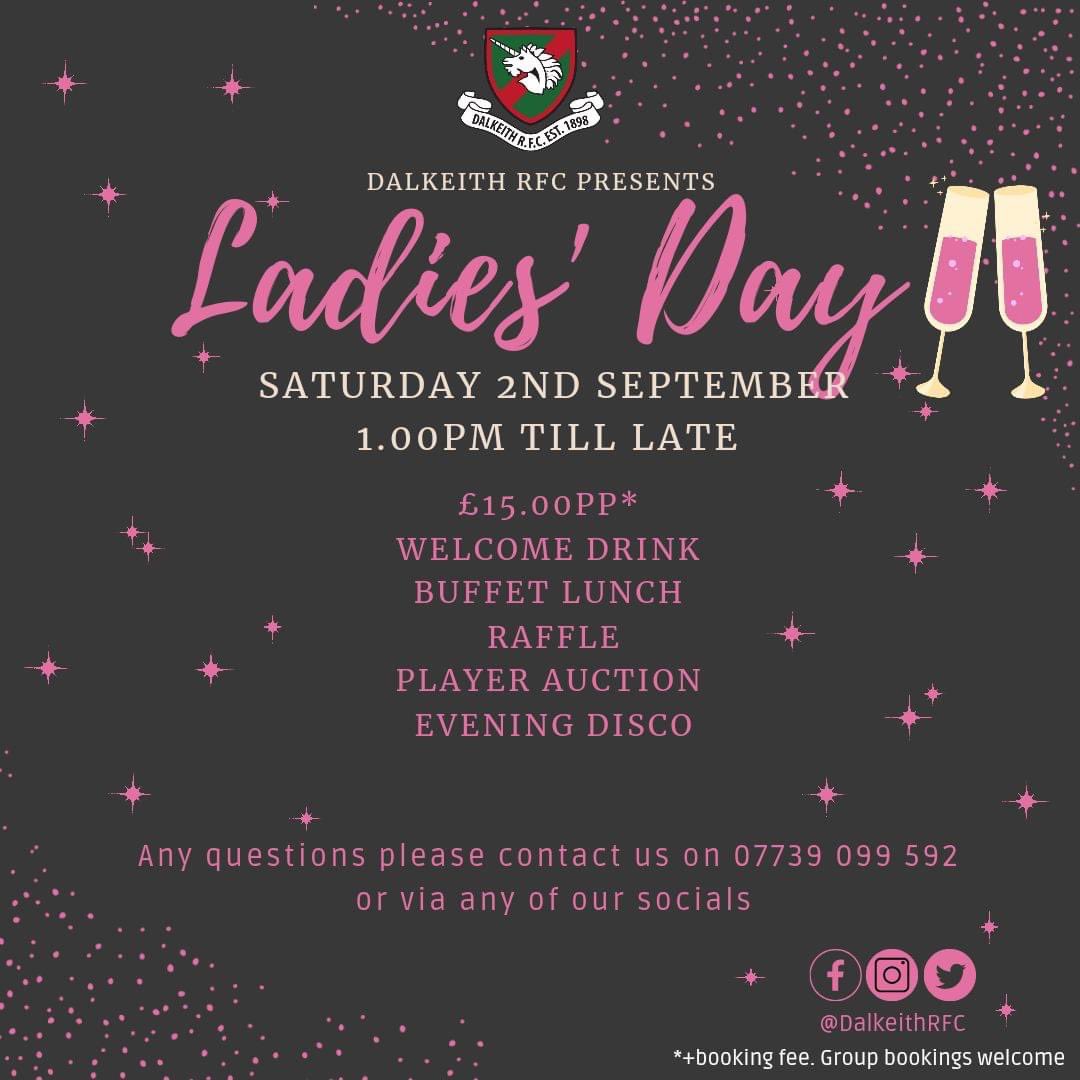 JasonHendrie3's tweet photo. 💗🦄 LADIES DAY 🎶🥂

It's time for our first social event of the season, we present Ladies Day, Saturday 2nd September, 1.00pm - late

Join us for a day of fun and music
 https://t.co/7dN93dtXja 

#dalkeithRFC #dalkeithrugby #scottishrugby #midlothianrugby #drfc https://t.co/jSN0nbNKBY