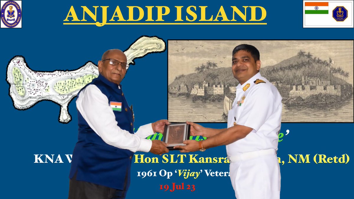 loveindiannavy's tweet photo. #WeRemember
#BraveSonOfIndia
#AnjadipAwareness Hon SLT Kansraj Sharma, NM (Retd), member of the second amphibious landing party during IN liberation of Anjadip Island from Portuguese in Dec 1961 interacted with #KNA personnel on 19 Jul &amp; shared his experiences on #OpChutney.(1/n) https://t.co/KWmXBmOvb4
