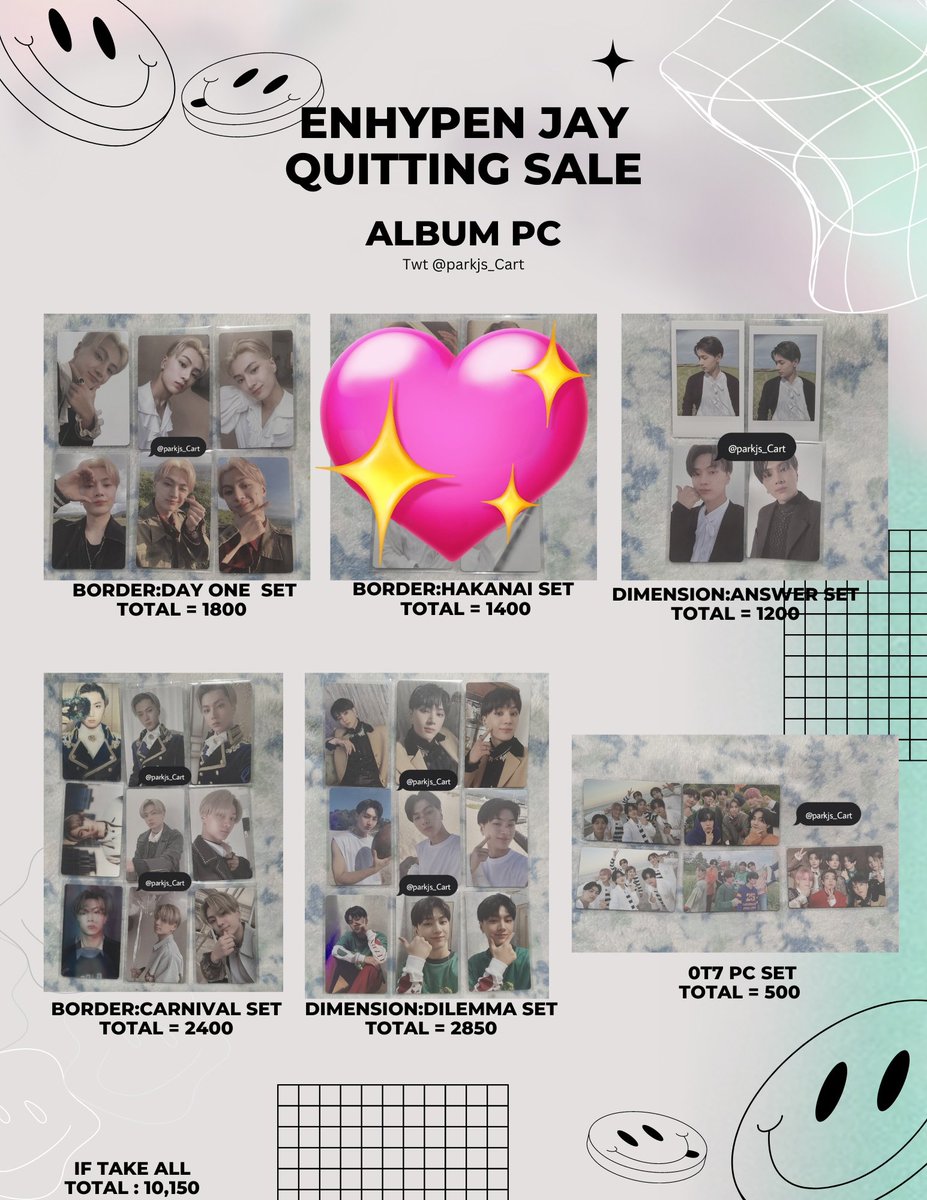 parkjs_Cart's tweet photo. Wts lfb 
-「Jay mini quitting sale」-
❗️11k Take all❗️

—mine + set name
—prices in each set 
—DM if take all set

#. Enhypen jay quitting sale jay jay braso jay balloon dimension asnwer border dayone heeseung jay jake sunghoon sunoo jugwon niki enhypen wts lfb https://t.co/Xnfb7eDnfR