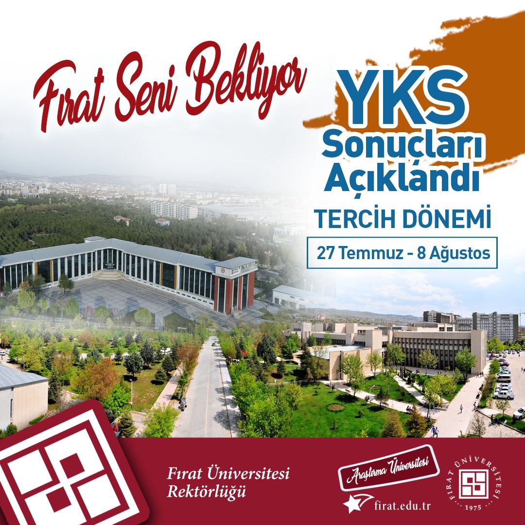 YKS sonuçlarının hayırlı olmasını diliyoruz. Siz kıymetli öğrenci adaylarımızı Türkiye’nin en iyi ilk 20 üniversitesinden biri olan Fırat Üniversitesi’ne davet ediyoruz. #FıratSeniBekliyor #Tercih2023 #YKS2023 #Elazığ