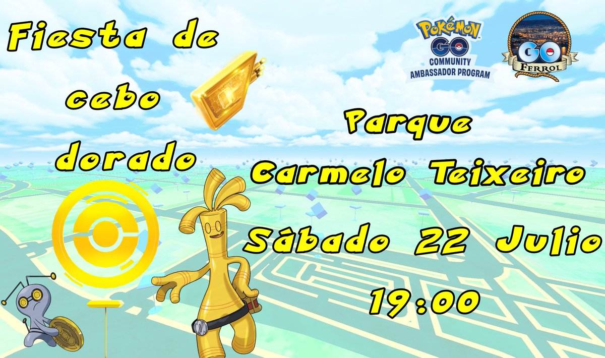 PoGoFerrol's tweet photo. Este sábado 22 a las 19:00 pondremos algunos cebos dorados y repartiremos cofres de Gimmighoul. @NianticLabs @PokemonGOespana @PokemonGoApp #campfireNiantic
#communityambassador #ferrol #ferrolterra #MeetYouOutThere #VeranoPokemonGO
Link de campfire https://t.co/L7jzI9GXuJ https://t.co/Ev2fP9foHL