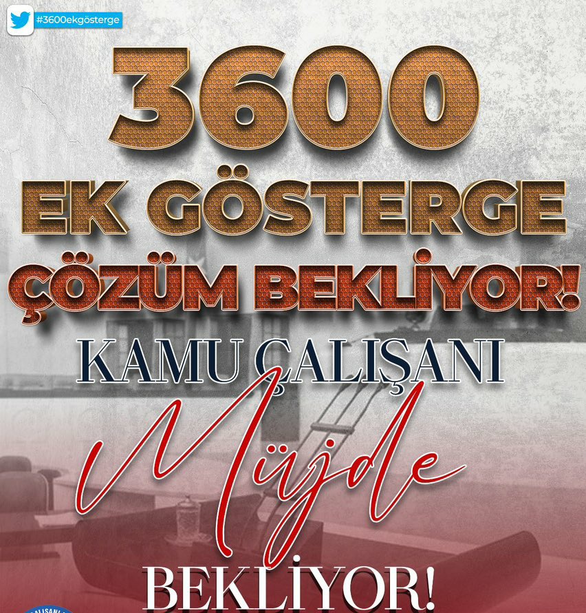 Sayın Cumhurbaşkanı <a href="/RTErdogan/">Recep Tayyip Erdoğan</a> ın sözü yerine getirilmeli, #TopluSözleşmede3600 ek gösterge 1.derecedeki memur ve emeklisi için karara bağlanmalı.   <a href="/isikhanvedat/">Prof. Dr. Vedat Işıkhan</a> <a href="/erkanakcay45/">Erkan Akçay</a> <a href="/akbasogluemin/">Av. M.Emin AKBAŞOĞLU 🇹🇷</a> <a href="/OnderKahveci/">Önder Kahveci</a> <a href="/TurkesGuney/">Türkeş Güney</a> <a href="/Kamu_Sen/">Türkiye Kamu-Sen</a> <a href="/MemurSenKonf/">Memur-Sen</a> <a href="/_aliyalcin_/">Ali YALÇIN</a> <a href="/yusufyazgan37/">Yusuf YAZGAN</a>