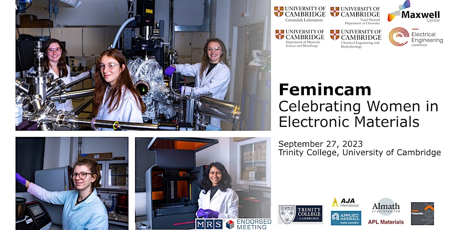 cambridge_ee's tweet photo. Femincam is a celebration of the emerging women leaders in electronic materials, across departments, organised by the Device Material Group. We (@cambridge_ee ) are pleased to be sponsoring the event. 
Info: https://t.co/xPOPlw3tDD
Register: https://t.co/gVu5WTkEik https://t.co/8OUeekVcxq