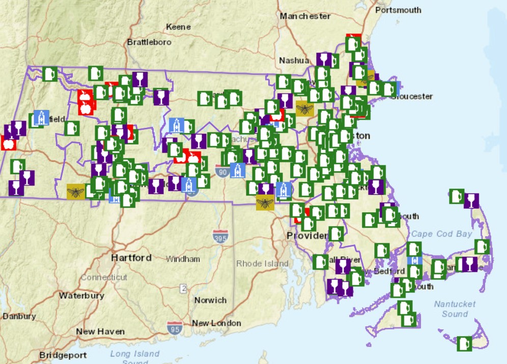 Only In Boston:  an impressive map of breweries, cideries, distilleries and wineries in MA