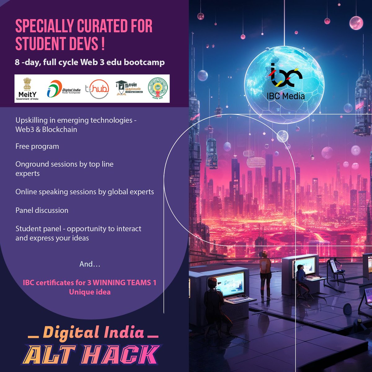 IBCMedia_'s tweet photo. 💼 Calling all tech enthusiasts!

🎓8-day bootcamp co-hosted with 🇮🇳 Govt Skill Board, @GoI_MeitY, @iitdelhi and @_DigitalIndia.

💻Learn #Blockchain #Web3 from experts, ideate innovative solutions, and build projects that could land you internships and jobs!🚀

#TechBootcamp https://t.co/L2qQ2jDZao