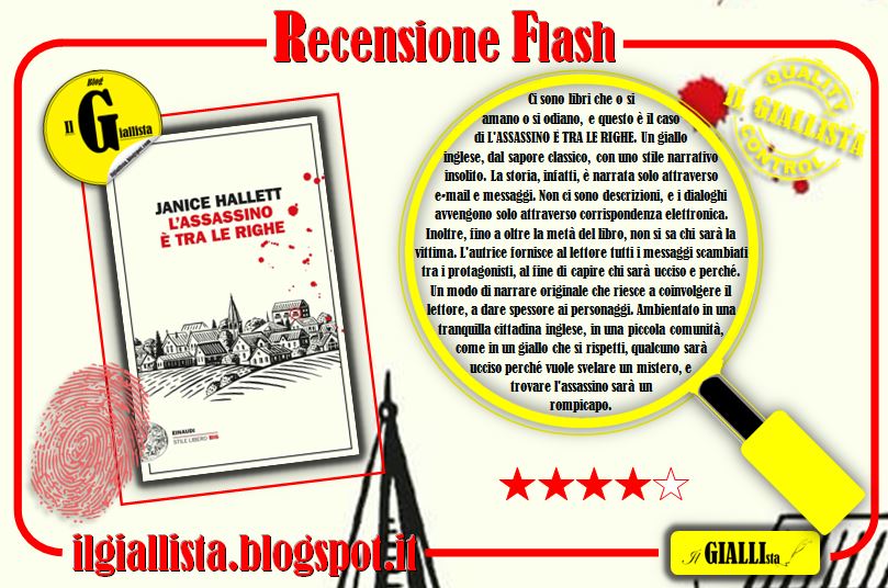 GiallistaIl's tweet photo. Buongiorno, amici!
Eccovi la #RecensioniFlash de #IlGiallista del giallo L'ASSASSINO È TRA LE RIGHE di #JeniceHallett, edito da @Einaudieditore.
#LAssassinoèTraLeRighe
https://t.co/CpCt8YRatk https://t.co/ptuNJXrUaf