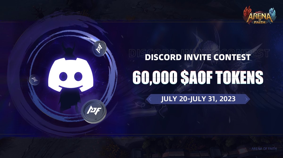 🪂Arena of Faith Discord Invite Contest with 60,000$AOF Tokens Giveaway🚀

🥳We're thrilled to witness our AOF community grow with the support of all our amazing followers and fans! 
💥As we celebrate over 14k members in our Discord, we are holding a Discord Invite Contest where