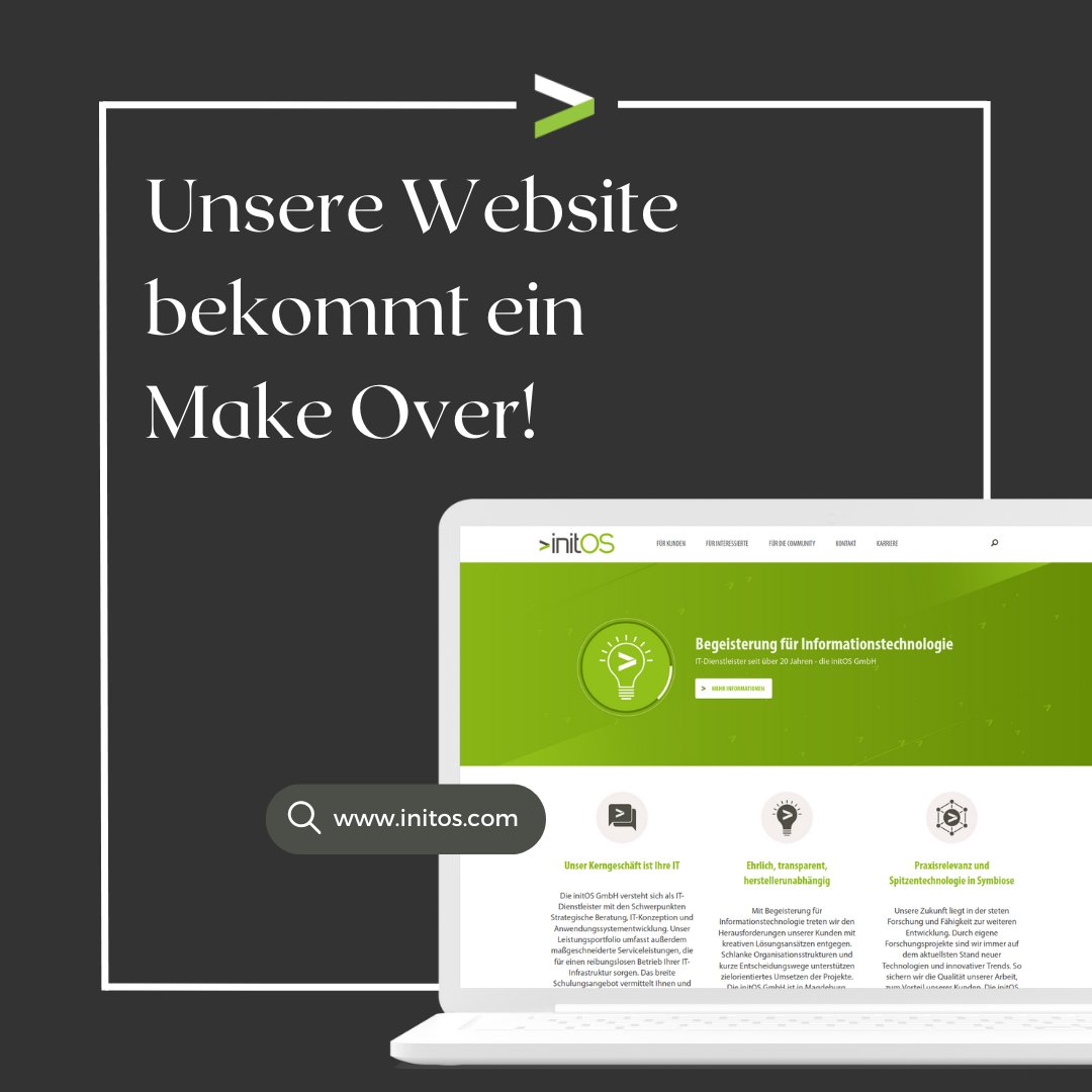 Bald ist es soweit! 🥳
Schaut euch unsere #Website initos.com nochmal genau an, denn, in den letzten Monaten haben wir an einem neuen Look gearbeitet. Ein paar Feinschliffe fehlen noch, aber bald ist das #websiteredesign da. Wir freuen uns!

#makeover #webseite