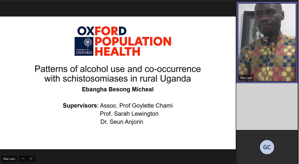 Goylette Chami (@goylettechami) on Twitter photo Common risk factors for alcohol use & S. mansoni infection in SchistoTrack. Well done <a href="/besongm8/">Micheal Besong</a> for a great MSc presentation! <a href="/aosanjorin/">Seun Anjorin, PhD</a> <a href="/SarahLewington2/">Sarah Lewington</a> <a href="/Oxford_NDPH/">Oxford Population Health (OxPop)</a> <a href="/bdi_oxford/">Big Data Institute</a> Common risk factors for alcohol use & S. mansoni infection in SchistoTrack. Well done <a href="/besongm8/">Micheal Besong</a> for a great MSc presentation! <a href="/aosanjorin/">Seun Anjorin, PhD</a> <a href="/SarahLewington2/">Sarah Lewington</a> <a href="/Oxford_NDPH/">Oxford Population Health (OxPop)</a> <a href="/bdi_oxford/">Big Data Institute</a>